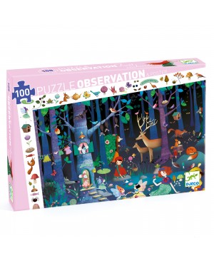 Puzzle-observation-La-forêt-enchantée-100-pièces-Djeco