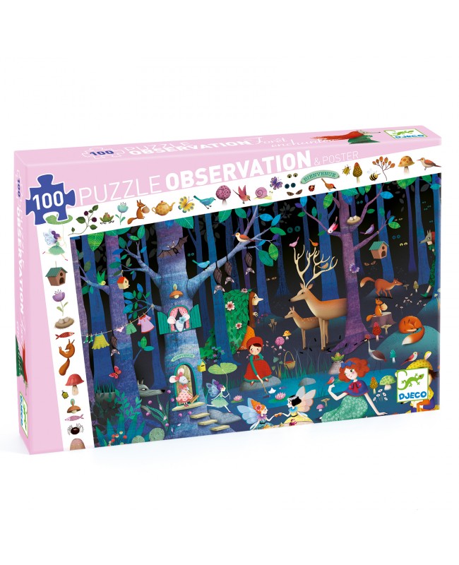 Puzzle-observation-La-forêt-enchantée-100-pièces-Djeco