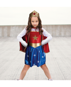 Super-héroïne-(tunique,cape et coiffe)-taille-US-5-7-ans-Great-Pretenders