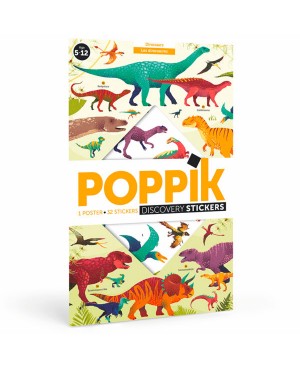 Discovery sticker posters-Dinosaurs POSTER ÉDUCATIF + 32 STICKERS DINOSAURES (5-12 ANS) Poppik