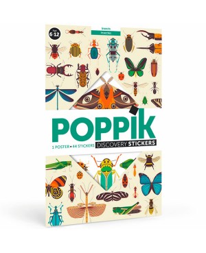 Discovery sticker posters-Insects POSTER ÉDUCATIF + 44 STICKERS INSECTES (6-12 ANS) Poppik