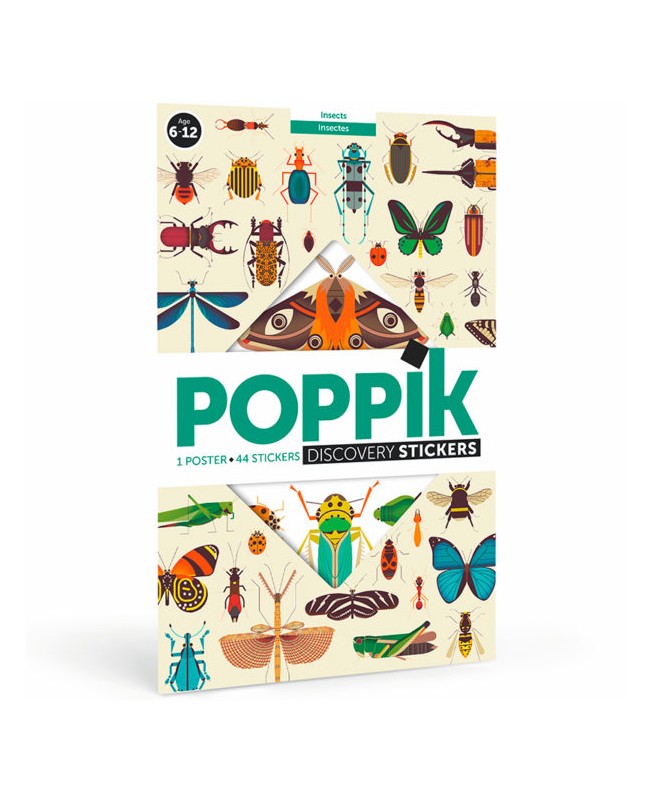 Discovery sticker posters-Insects POSTER ÉDUCATIF + 44 STICKERS INSECTES (6-12 ANS) Poppik