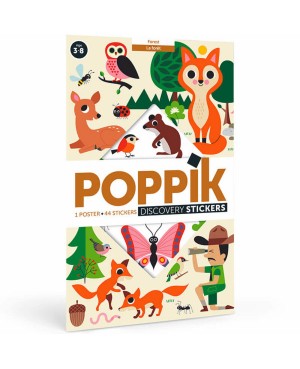 Discovery sticker posters-Forest POSTER ÉDUCATIF + 60 STICKERS DANS LA FORÊT (3-8 ANS) Poppik