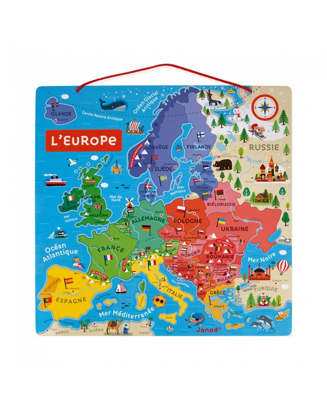 Carte d'Europe magnétique en bois Janod